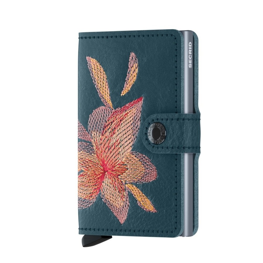 Portemonnees Secrid | Secrid Miniwallet Stitch Petrolio Magnolia