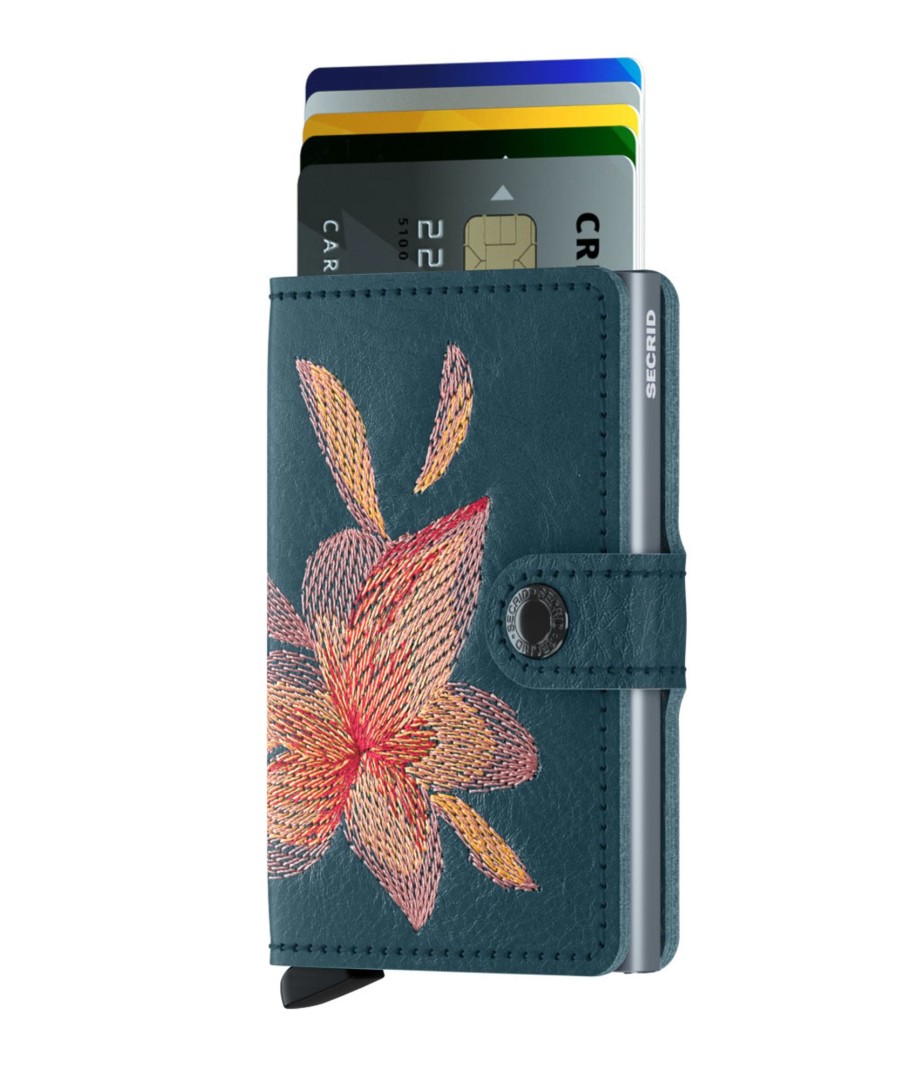 Portemonnees Secrid | Secrid Miniwallet Stitch Petrolio Magnolia