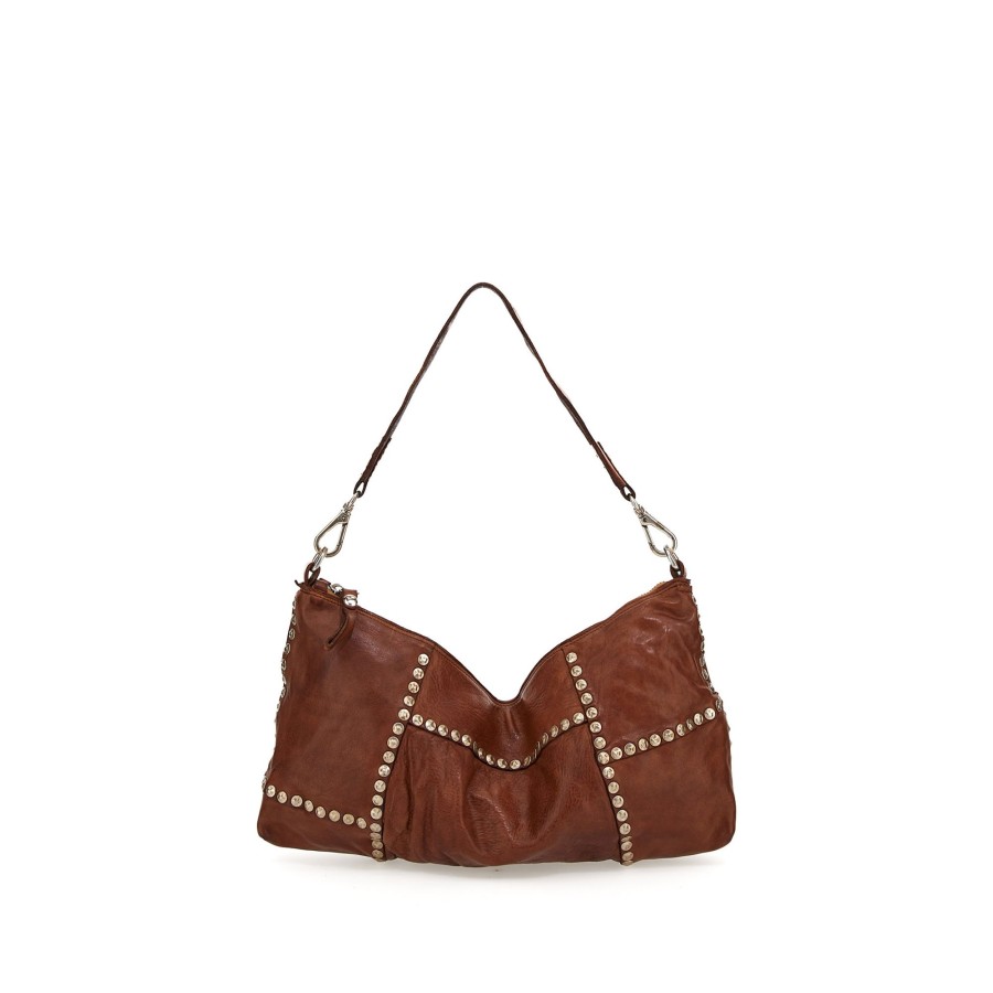 Tassen Campomaggi | Campomaggi Horizontal Shoulder Bag Traditional Virgo Cognac