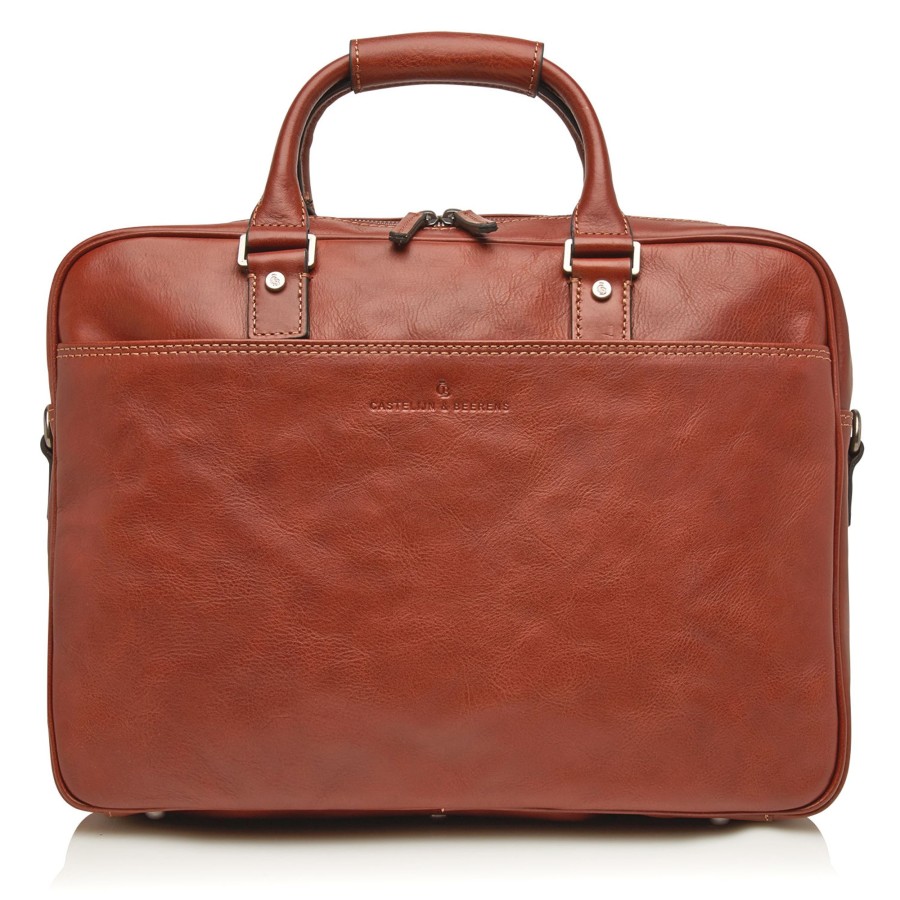 Werktassen Castelijn & Beerens | Castelijn & Beerens Verona Laptop Bag 15.6" + Tablet Single Zip Light Brown