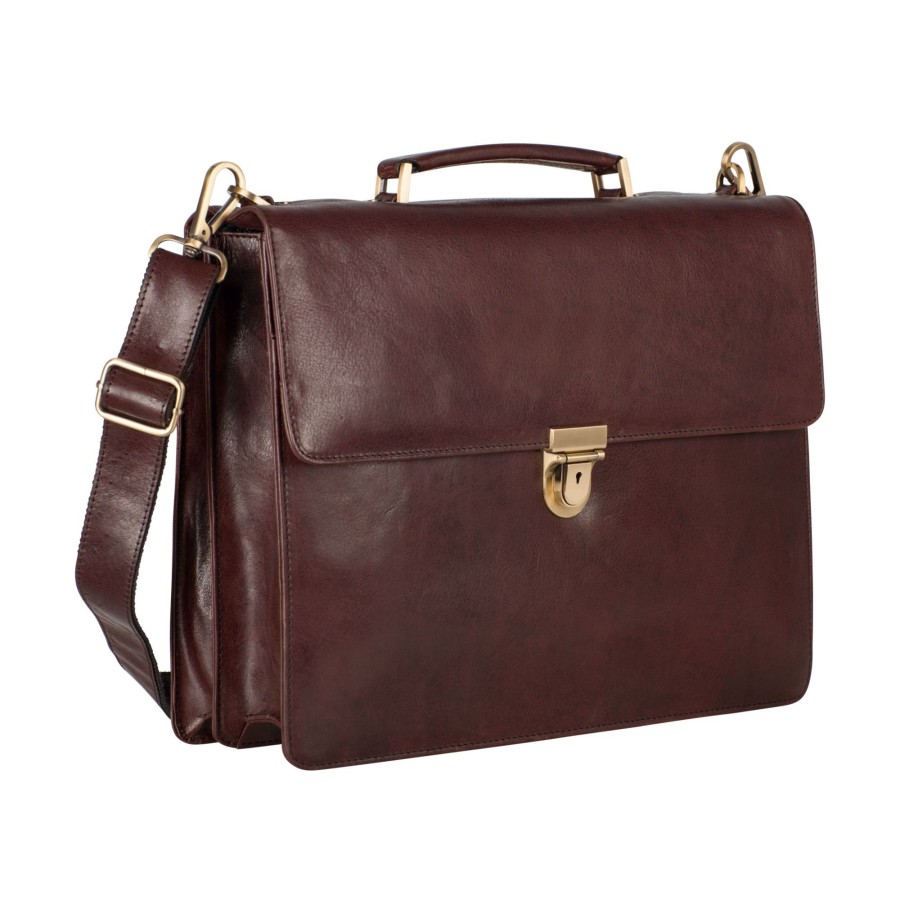 Werktassen Leonhard Heyden | Leonhard Heyden Cambridge Briefcase 2 Compartments Red Brown