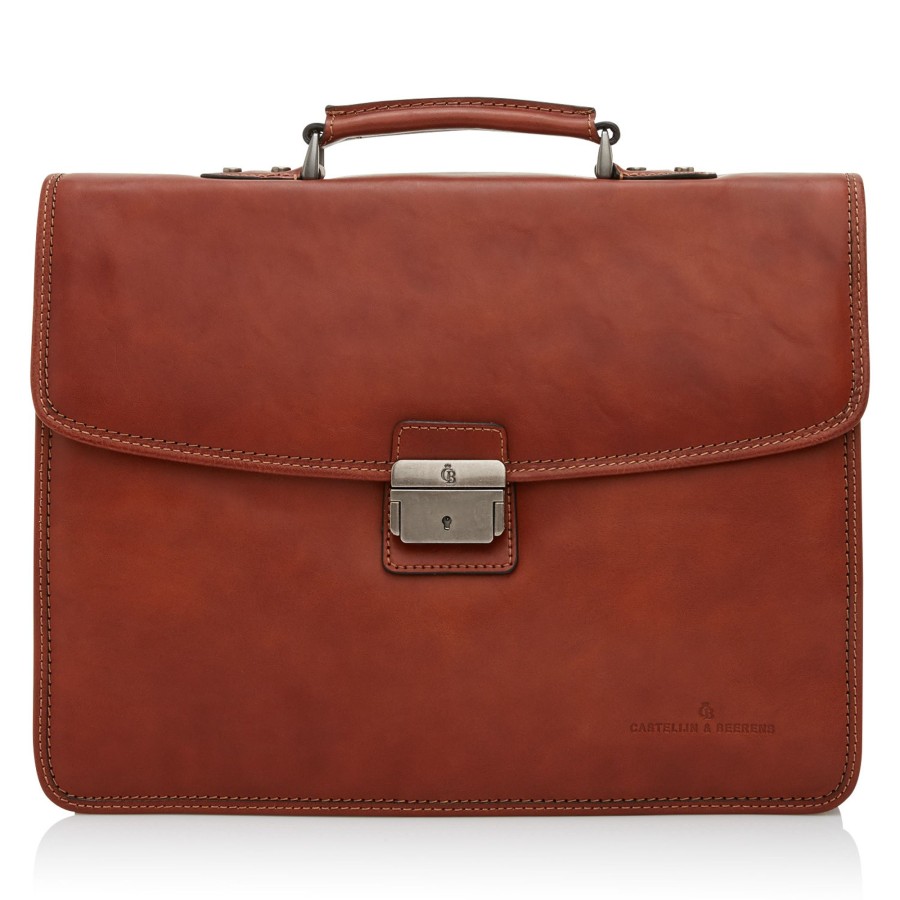 Werktassen Castelijn & Beerens | Castelijn & Beerens Verona Laptop Bag 13.3" + Tablet Double Pocket Light Brown