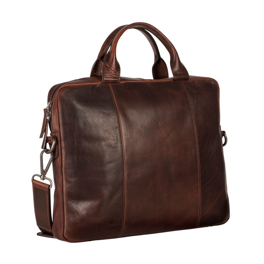 Werktassen Leonhard Heyden | Leonhard Heyden Roma Zipped Briefcase Slim 1 Compartment Brown