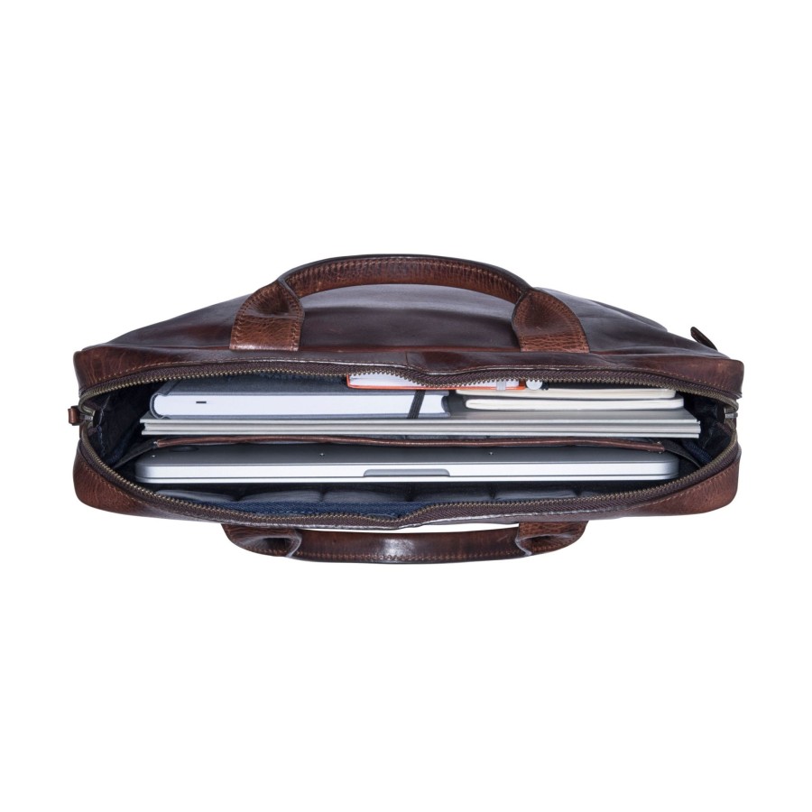 Werktassen Leonhard Heyden | Leonhard Heyden Roma Zipped Briefcase Slim 1 Compartment Brown