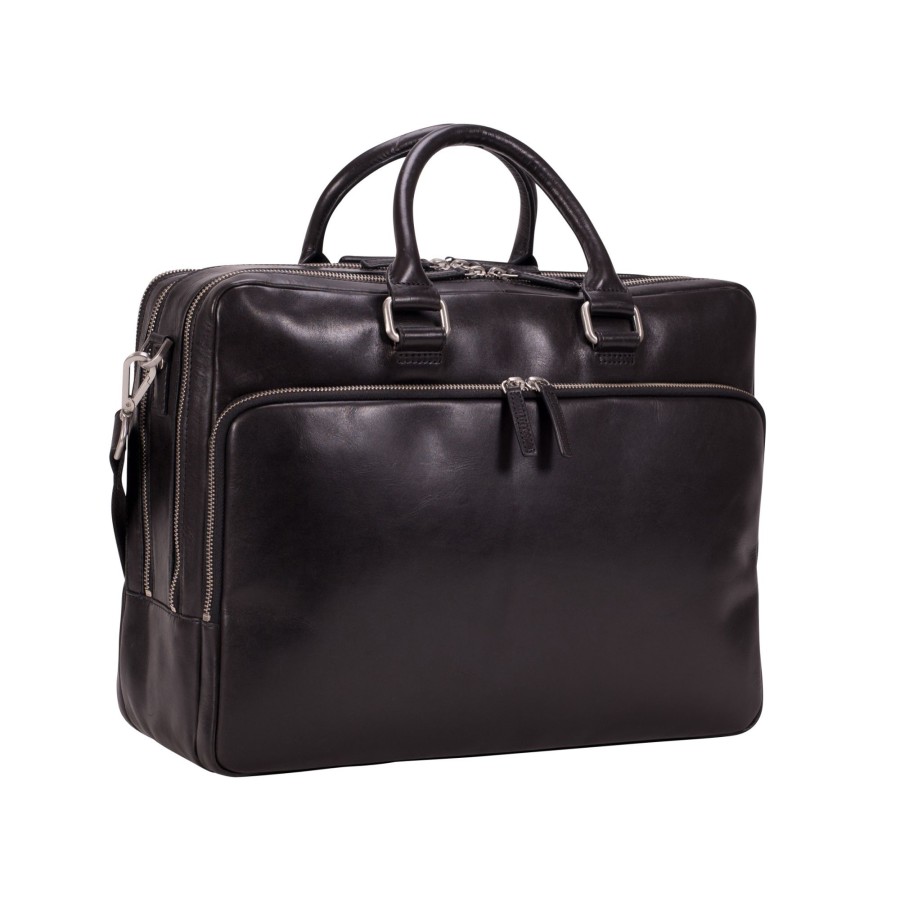 Werktassen Leonhard Heyden | Leonhard Heyden Cambridge Zipped Briefcase 3 Compartments Black