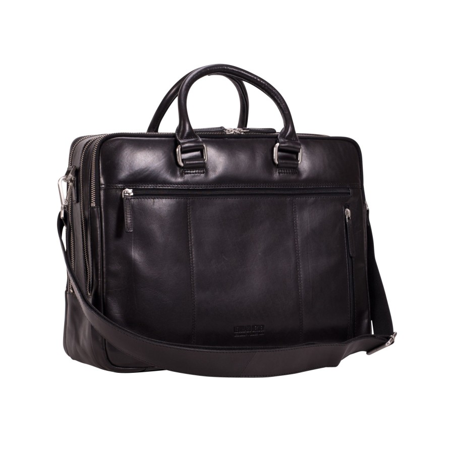 Werktassen Leonhard Heyden | Leonhard Heyden Cambridge Zipped Briefcase 3 Compartments Black