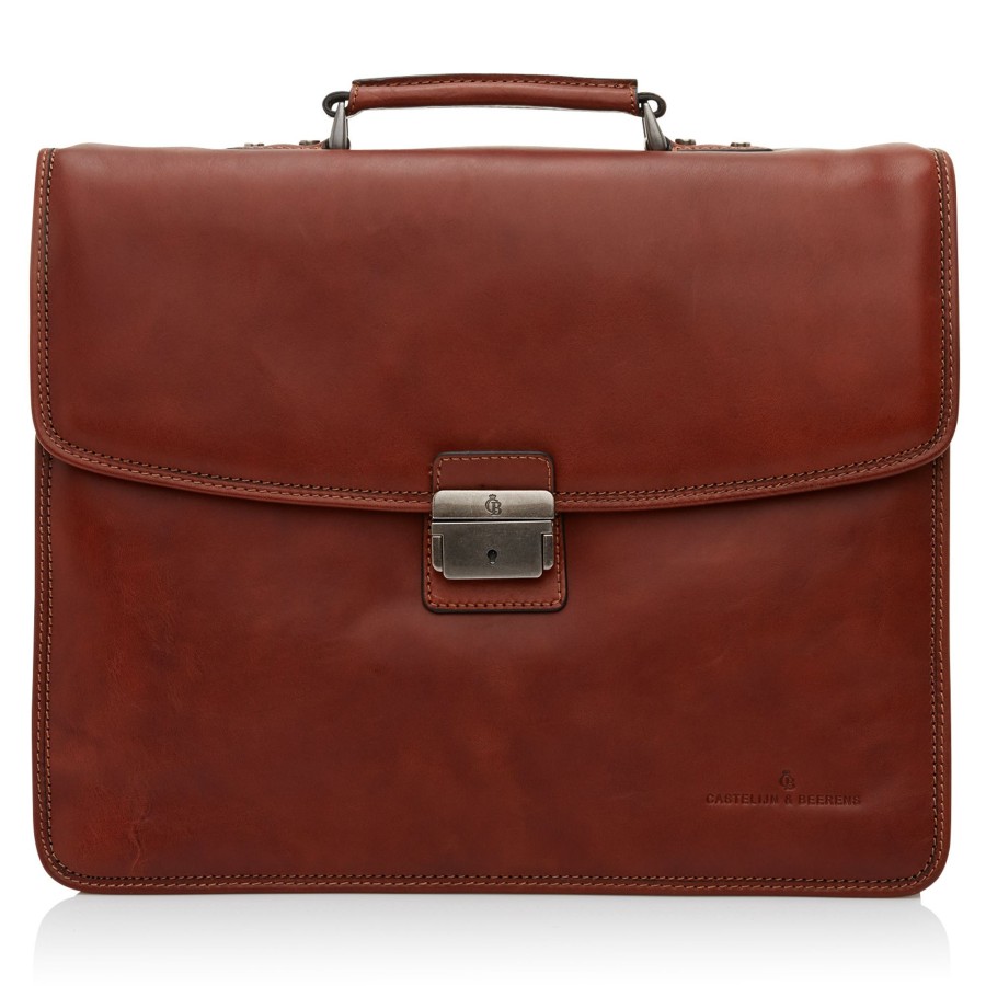 Werktassen Castelijn & Beerens | Castelijn & Beerens Verona Laptop Bag 15.6" + Tablet Triple Pocket Light Brown