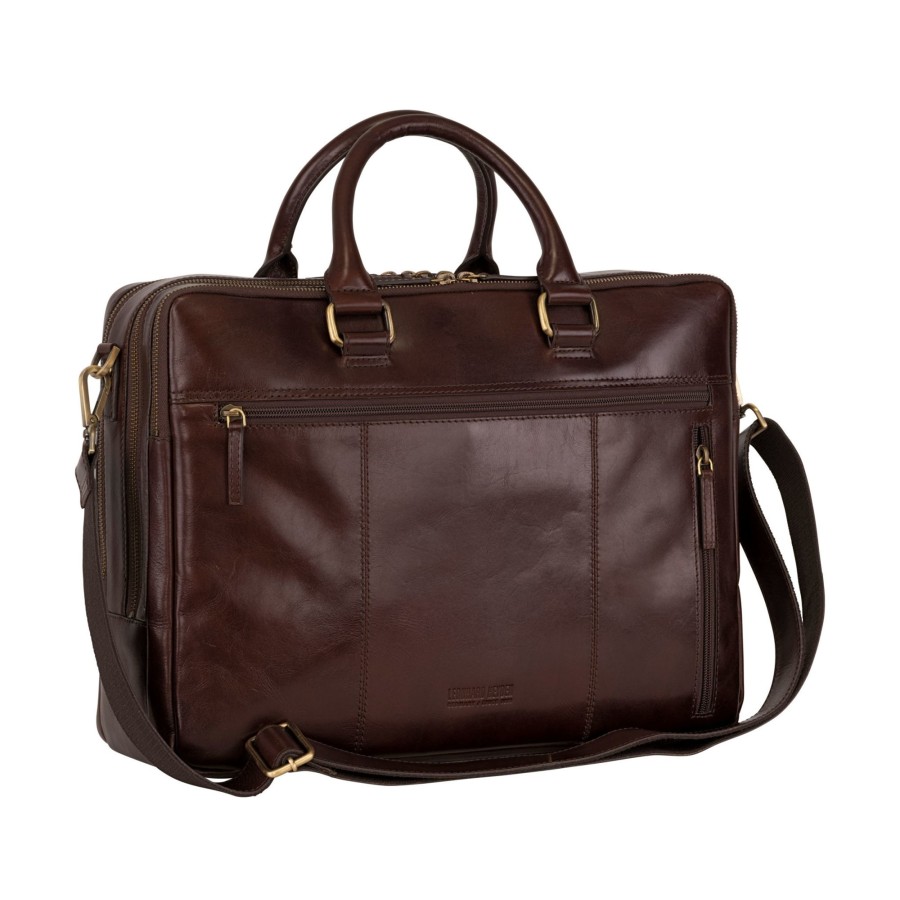 Werktassen Leonhard Heyden | Leonhard Heyden Cambridge Zipped Briefcase 3 Compartments Red Brown