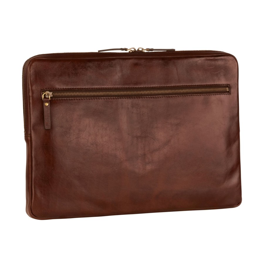 Accessoires Leonhard Heyden | Leonhard Heyden Cambridge Zipped Laptop Sleeve M Red Brown