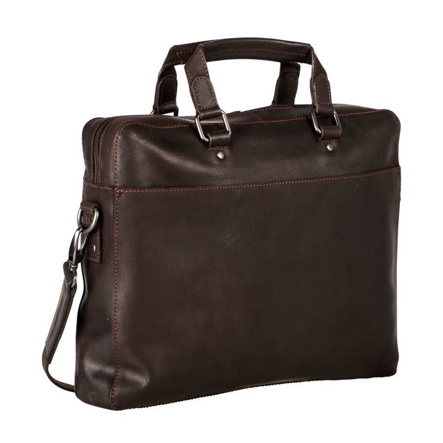 Werktassen Leonhard Heyden | Leonhard Heyden Dakota Zipped Briefcase 1 Compartment Brown