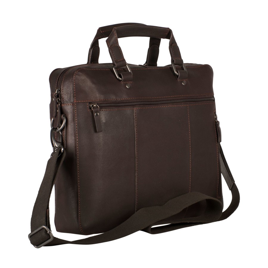 Werktassen Leonhard Heyden | Leonhard Heyden Dakota Zipped Briefcase 1 Compartment Brown