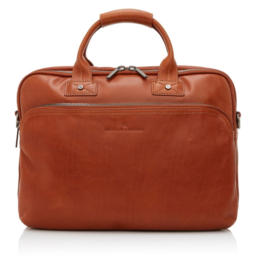 Werktassen Castelijn & Beerens | Castelijn & Beerens Firenze Laptop Bag 15.6" + Tablet Double Zip Light Brown