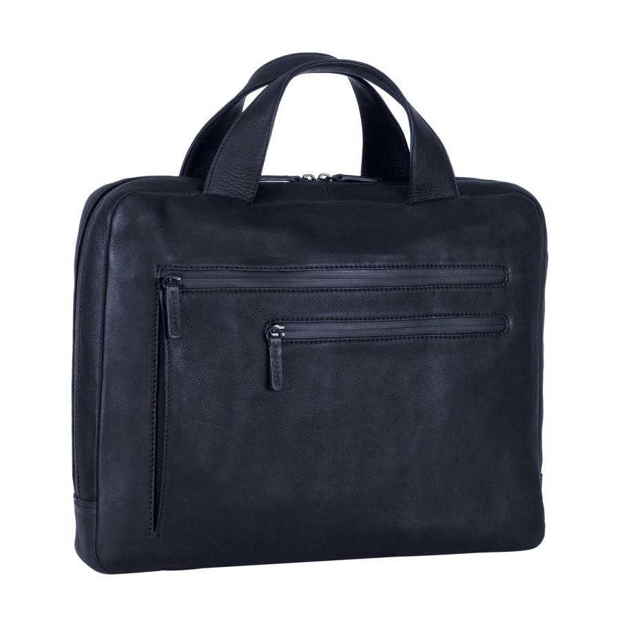 Werktassen Leonhard Heyden | Leonhard Heyden The Hague Zipped Briefcase 1 Compartment Blue