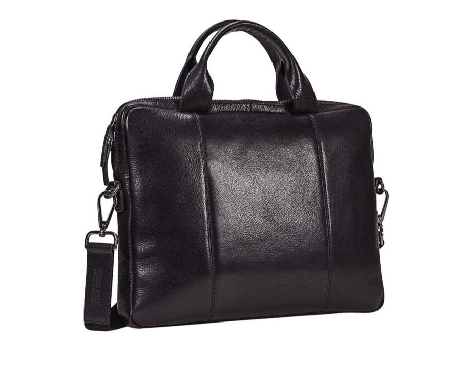 Werktassen Leonhard Heyden | Leonhard Heyden Roma Zipped Briefcase Slim 1 Compartment Black