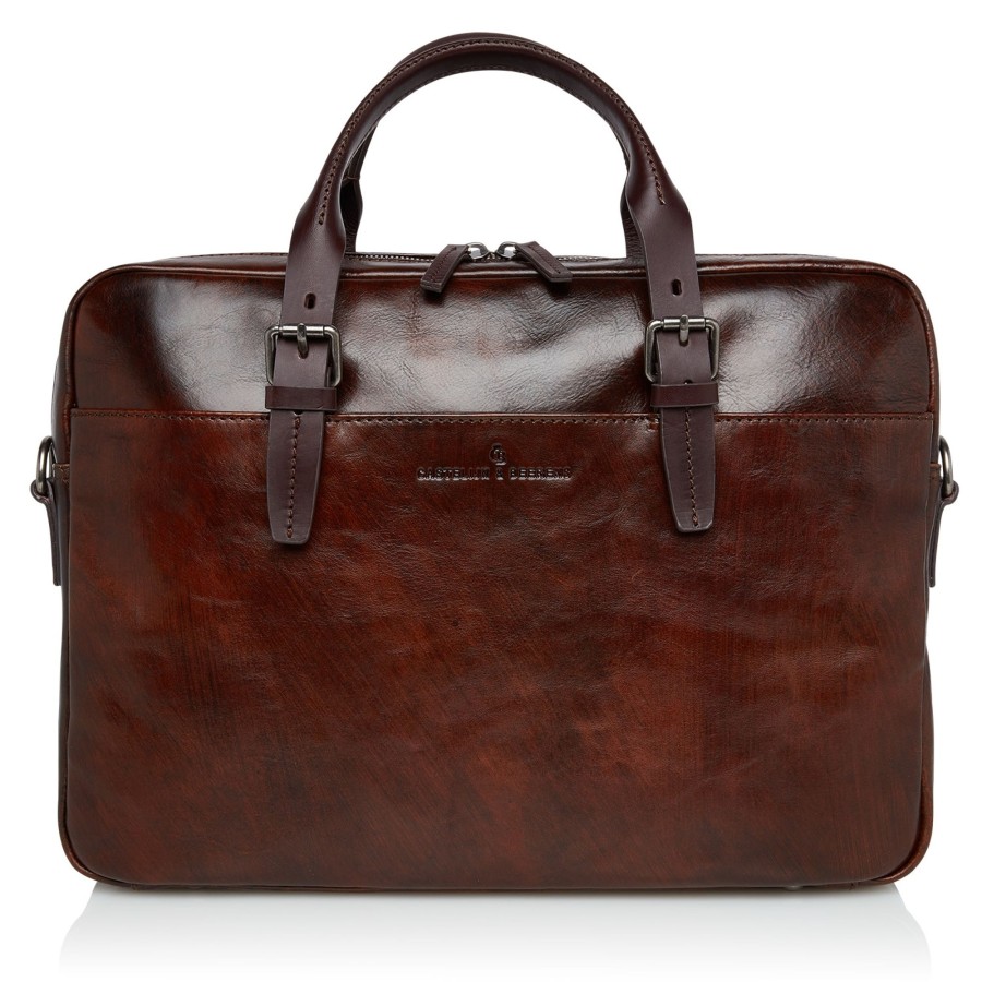 Werktassen Castelijn & Beerens | Castelijn & Beerens Rien Laptop Bag 15.6" + Tablet Double Zip Cognac