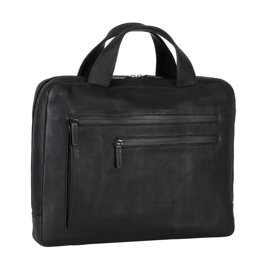 Werktassen Leonhard Heyden | Leonhard Heyden The Hague Zipped Briefcase 1 Compartment Black