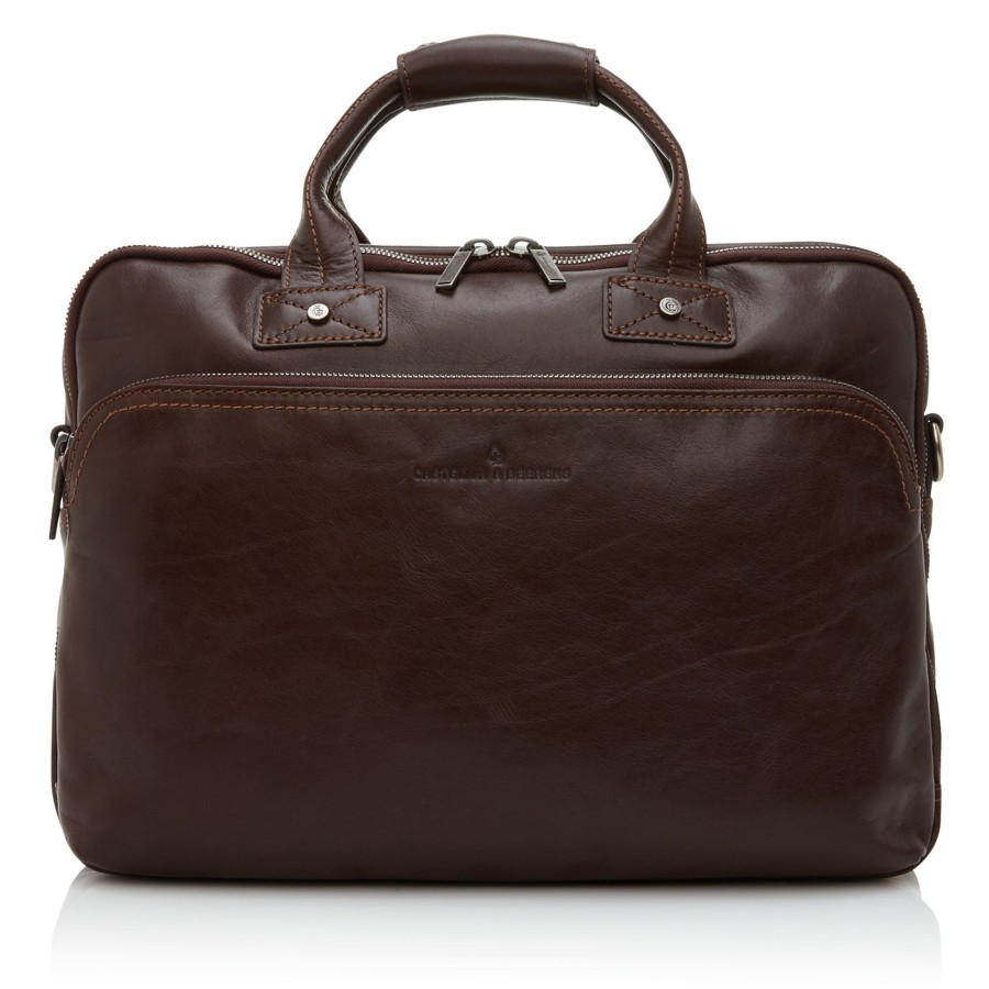 Werktassen Castelijn & Beerens | Castelijn & Beerens Firenze Laptop Bag 15.6" + Tablet Double Zip Mocca