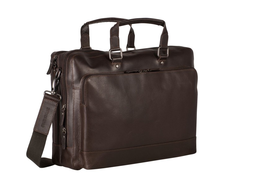 Werktassen Leonhard Heyden | Leonhard Heyden Dakota Zipped Briefcase 2 Compartments Brown