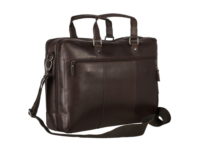 Werktassen Leonhard Heyden | Leonhard Heyden Dakota Zipped Briefcase 2 Compartments Brown