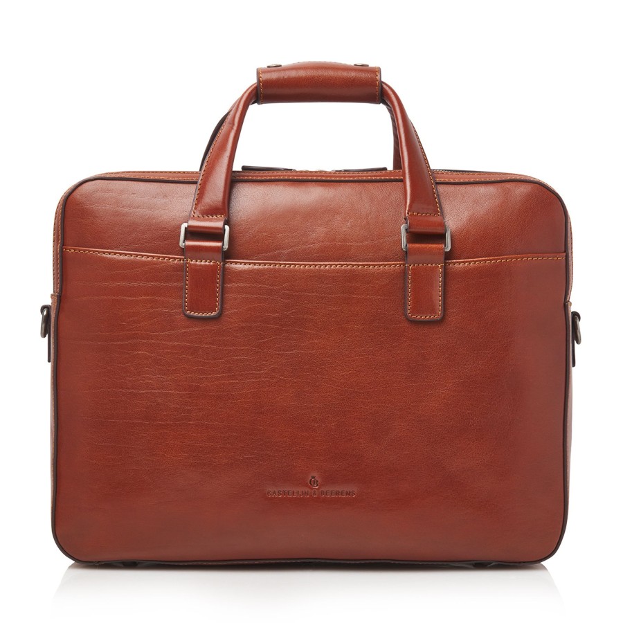 Werktassen Castelijn & Beerens | Castelijn & Beerens Gaucho Ted Laptop Bag 15.6" Single Zip Cognac