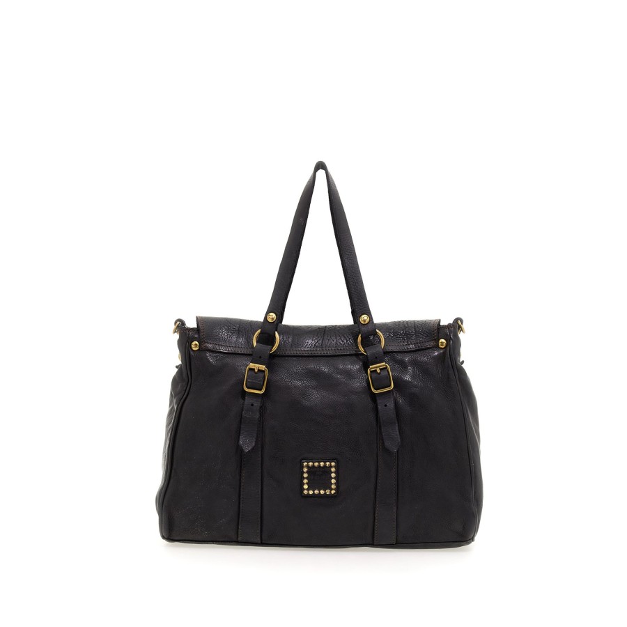 Tassen Campomaggi | Campomaggi Traditional Dione Shopping Bag Black