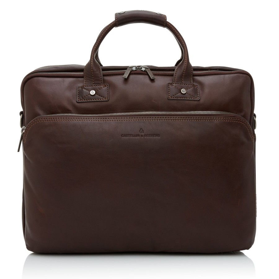 Werktassen Castelijn & Beerens | Castelijn & Beerens Firenze Laptop Bag 17" + Tablet Double Zip Mocca