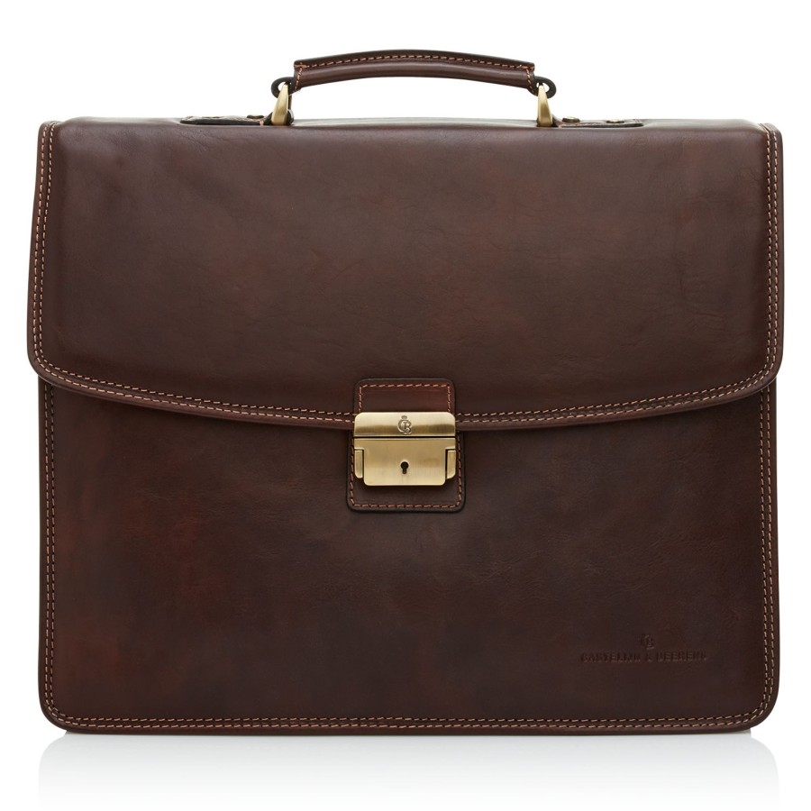 Werktassen Castelijn & Beerens | Castelijn & Beerens Verona Laptop Bag 15.6" + Tablet Triple Pocket Mocca