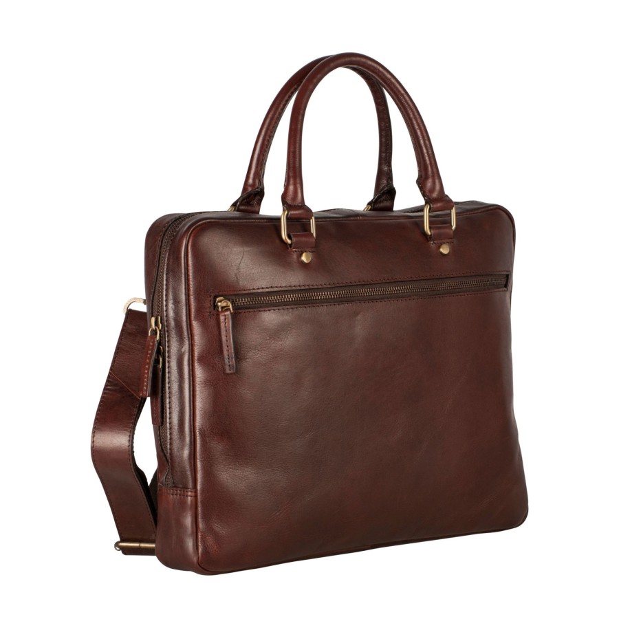 Werktassen Leonhard Heyden | Leonhard Heyden Zipped Briefcase 1 Compartment Red Brown