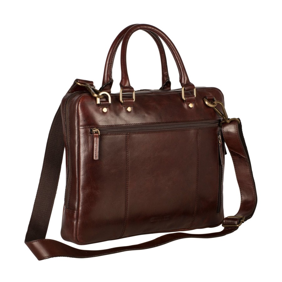 Werktassen Leonhard Heyden | Leonhard Heyden Zipped Briefcase 1 Compartment Red Brown