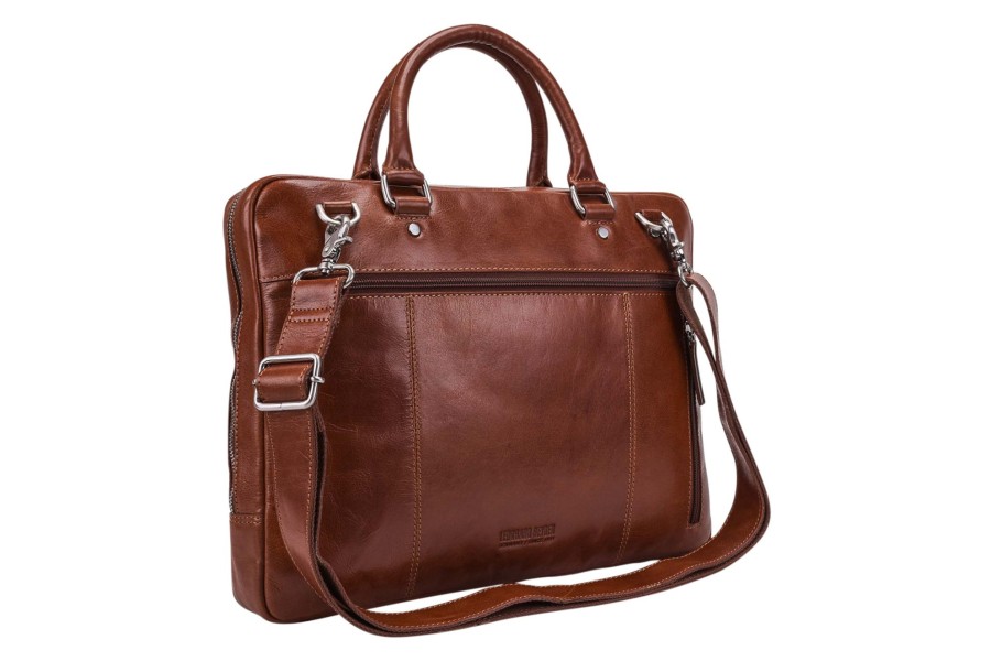 Werktassen Leonhard Heyden | Leonhard Heyden Leonhard Heyden Cambridge Zipped Briefcase 1 Compartment Cognac