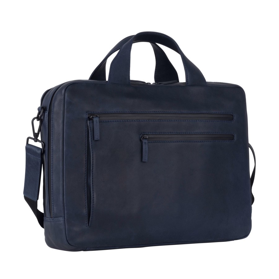 Werktassen Leonhard Heyden | Leonhard Heyden The Hague Zipped Briefcase 2 Compartments Blue