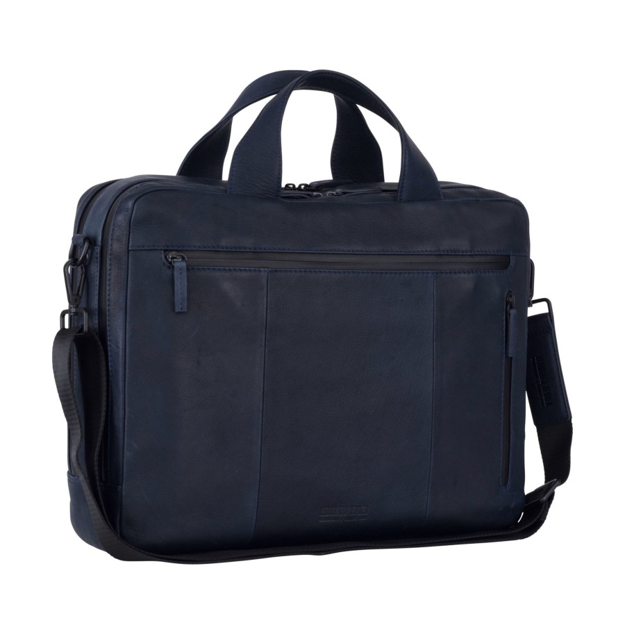 Werktassen Leonhard Heyden | Leonhard Heyden The Hague Zipped Briefcase 2 Compartments Blue