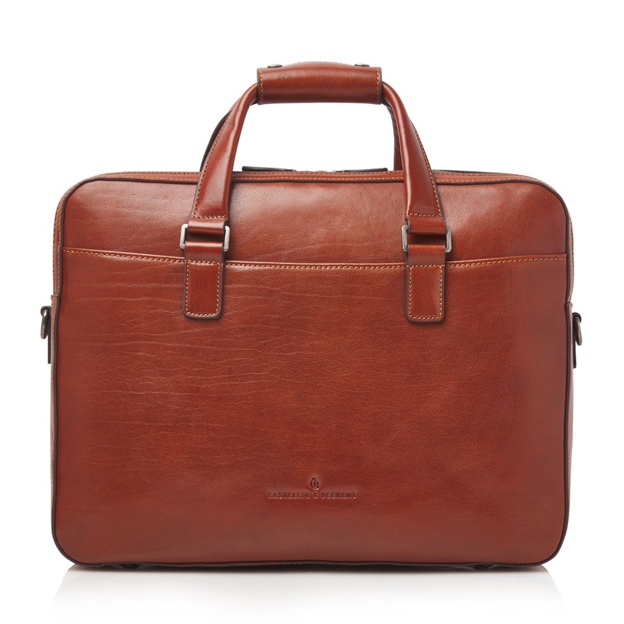 Werktassen Castelijn & Beerens | Castelijn & Beerens Gaucho Paul Laptop Bag 15.6" Double Zip Cognac