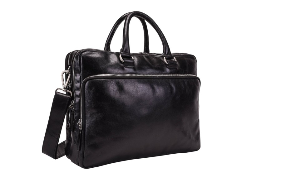 Werktassen Leonhard Heyden | Leonhard Heyden Cambridge Zipped Briefcase 2 Compartments Black