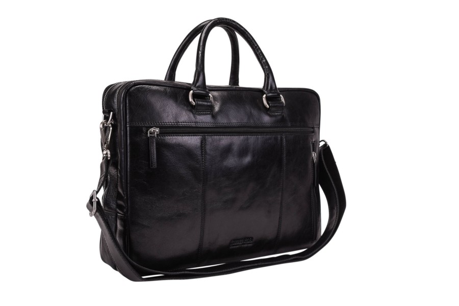 Werktassen Leonhard Heyden | Leonhard Heyden Cambridge Zipped Briefcase 2 Compartments Black