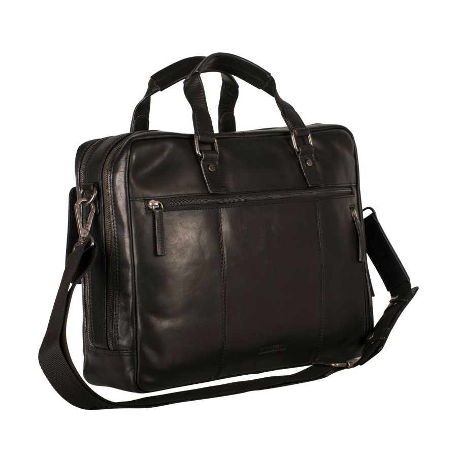 Werktassen Leonhard Heyden | Leonhard Heyden Roma Zipped Briefcase 2 Compartments With Front Pocket Black