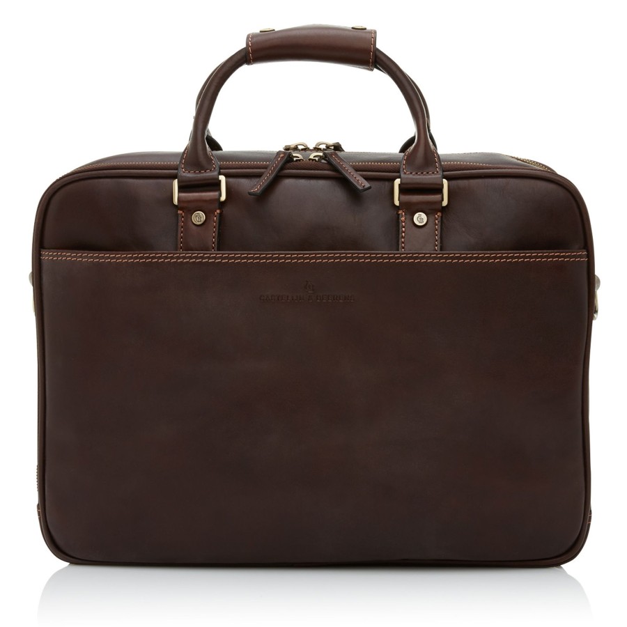 Werktassen Castelijn & Beerens | Castelijn & Beerens Verona Laptop Bag 15.6" + Tablet Double Zip Mocca