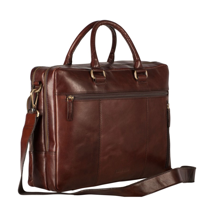 Werktassen Leonhard Heyden | Leonhard Heyden Cambridge Zipped Briefcase 2 Compartments Red Brown