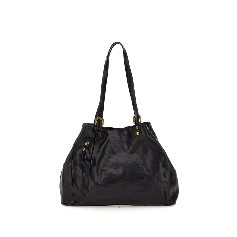 Tassen Campomaggi | Campomaggi Traditional Tramontana Shopping Bag Black