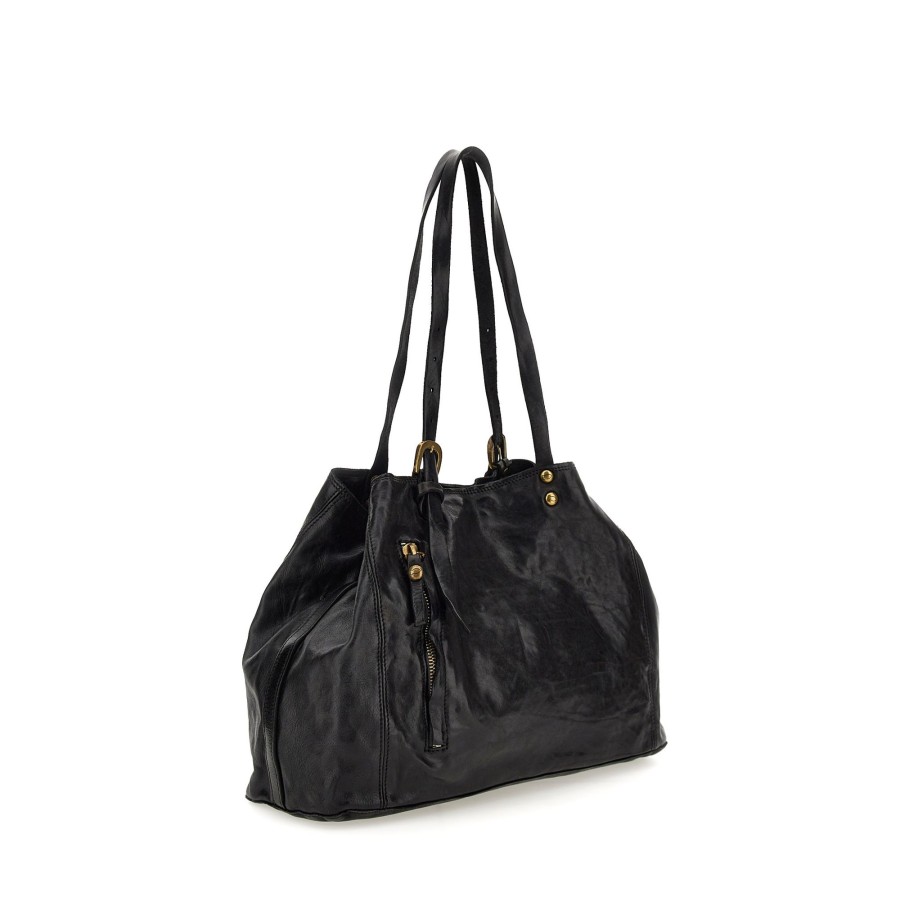 Tassen Campomaggi | Campomaggi Traditional Tramontana Shopping Bag Black