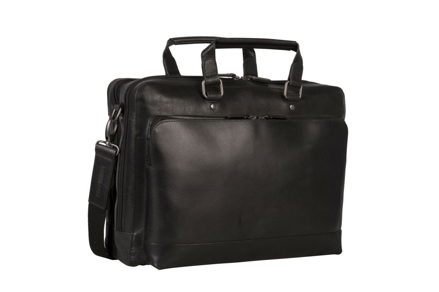 Werktassen Leonhard Heyden | Leonhard Heyden Dakota Zipped Briefcase 2 Compartments Black