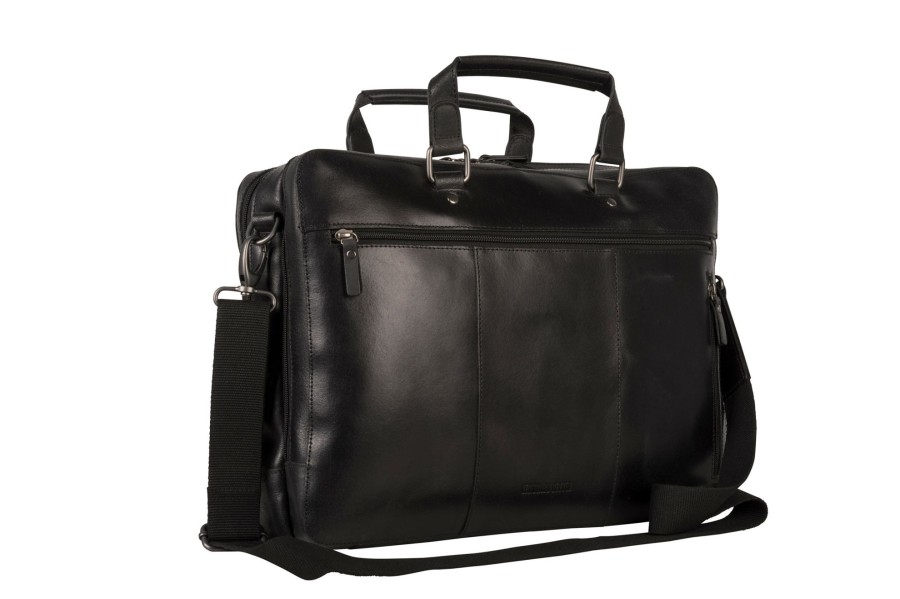 Werktassen Leonhard Heyden | Leonhard Heyden Dakota Zipped Briefcase 2 Compartments Black