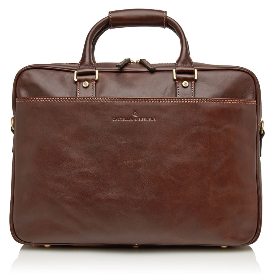 Werktassen Castelijn & Beerens | Castelijn & Beerens Verona Laptop Bag 15.6" + Tablet Single Zip Mocca