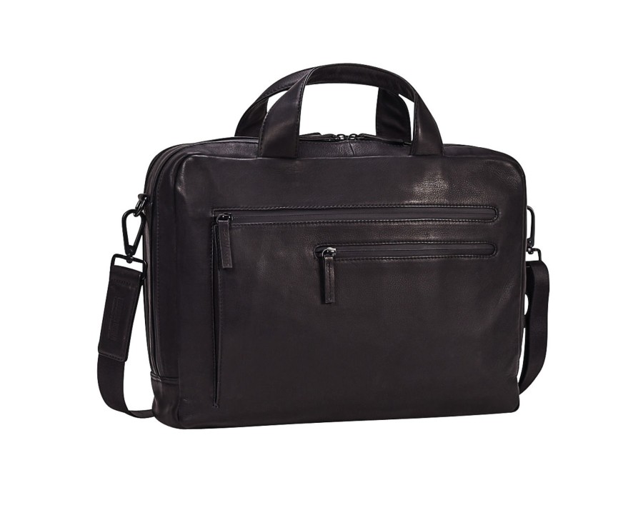 Werktassen Leonhard Heyden | Leonhard Heyden The Hague Zipped Briefcase 2 Compartments Black