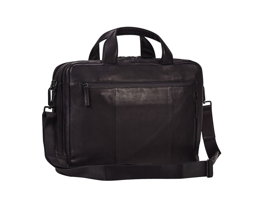 Werktassen Leonhard Heyden | Leonhard Heyden The Hague Zipped Briefcase 2 Compartments Black