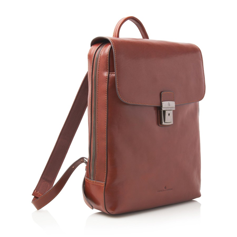 Rugzakken Castelijn & Beerens | Castelijn & Beerens Gaucho Guus Backpack 15.6" Single Zip Cognac