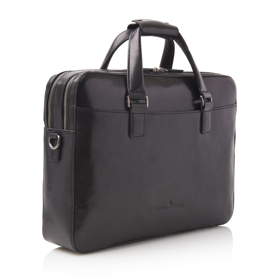 Werktassen Castelijn & Beerens | Castelijn & Beerens Gaucho Paul Laptop Bag 15.6" Double Zip Black